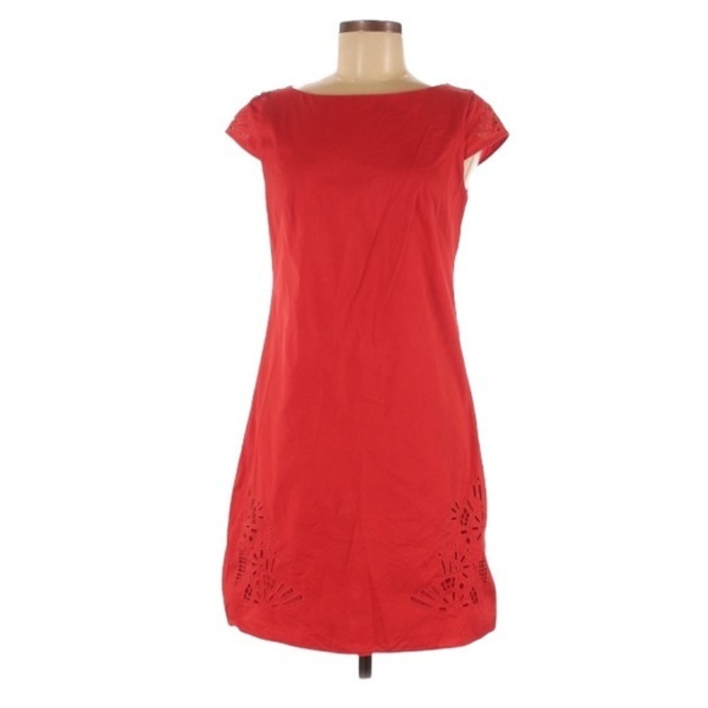 Vince Camuto 6‎ red lace detail short sleeve lined zipper crew neck sheath dress